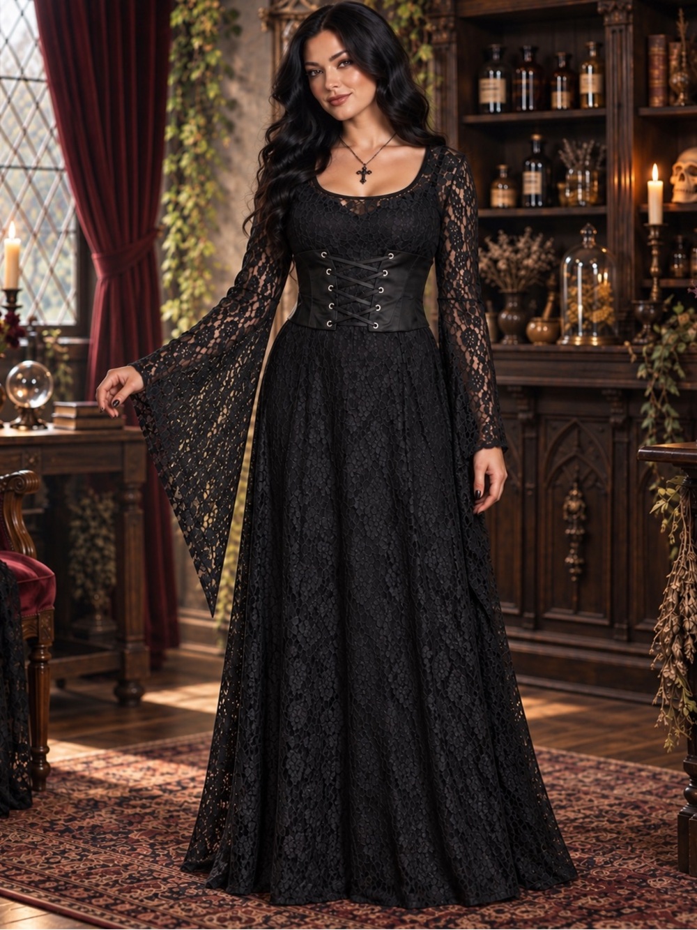 Vintage NWT Lip Service Hot Topic RARE Whimsigoth Black Lace Gown XL